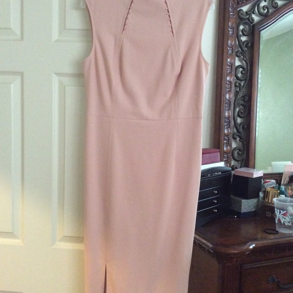 Cute blush pink Ivanka Trump dress with slit.